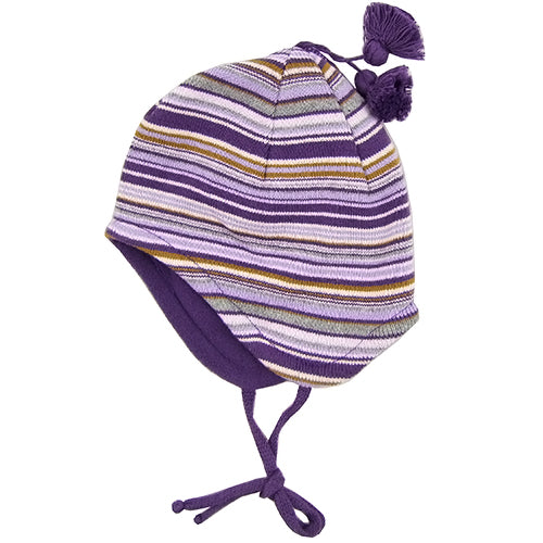 MP Hempels Baby Girl Cotton/Fleece Purple Hat with Ties.
