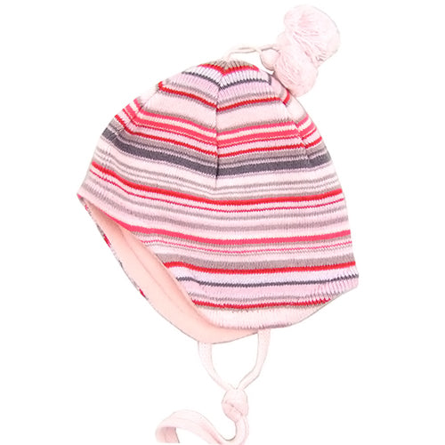 MP Hempels Baby Girl Cotton/Fleece Pink Hat with Ties.
