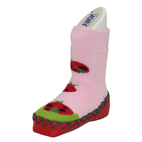 NOWALI "Ladybug" Girls (toddler) Moccasins Non-Skid Indoor Slipper Shoes Socks